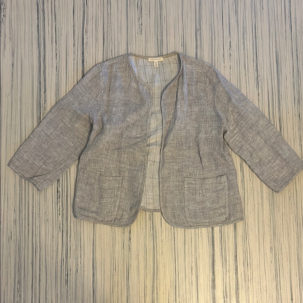Eileen Fisher Women's Grey Linen Open-Front Blazer